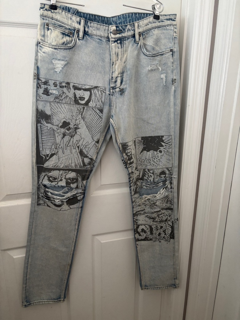 Ksubi Light Wash Skinny Jeans with Black Graphic Panels